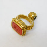 George III 9ct Gold Cased Carnelian 'JA' Monogram Seal Fob Antique c1820