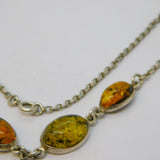 Sterling Silver Cabochon Baltic Amber Set Drop Necklace Vintage c1970