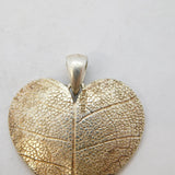 Sterling Silver Textured Leaf Pattern Heart Pendant Vintage c1990s