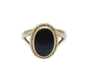 Sterling Silver Oval Black Agate Dress Band Ring Vintage c1970 Size L