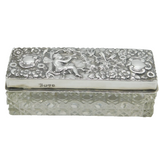Art Nouveau Sterling Silver & Cut Glass Fairy Pattern Vanity Box Antique