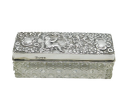 Art Nouveau Sterling Silver & Cut Glass Fairy Pattern Vanity Box Antique