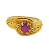 Sterling Silver Gilt Ruby Patterned Dress Band Ring Vintage c1990's Size N 1/2