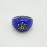 19th Century .900 Silver, Blue Enamel & Spinel Set Dress Ring Antique