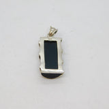 Sterling Silver Black Onyx Zigzag Pattern Charm Pendant Modern c2000s
