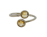 Sterling Silver Two Faceted Citrine Wraparound Dress Ring Modern c1990 Size L
