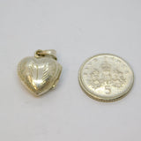 Sterling Silver Patterned Textured Puff Heart Locket Pendant Vintage c1970