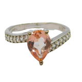 Sterling Silver Peach Sapphire Peardrop Dress Ring Vintage c1970 Size N 1/2