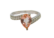 Sterling Silver Peach Sapphire Peardrop Dress Ring Vintage c1970 Size N 1/2