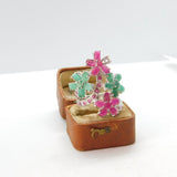 Large Sterling Silver Emerald & Ruby Paste Statement Floral Ring c1990