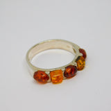 Sterling Silver Multi Baltic Amber Dress Band Ring Vintage c1970 Size P 1/2