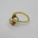 Gold On Sterling Silver 2 Pearl & Spinel Dress Ring Vintage c1980 Size Q 1/2
