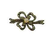 Sterling Silver Pearl & Marcasite Bow Form Art Deco Brooch Pin Antique c1930