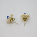 Pair of Sterling Silver Pearly & Blue Bead Flower Stud Earrings Vintage c1990