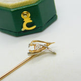 18ct Two-Tone Gold Diamond Set Wishbone Lucky Stick Pin Vintage c1970