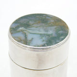 Sterling Silver & Moss Agate Topped Trinket Pot Vintage 1977 Birmingham