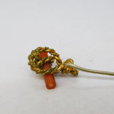 Victorian Gilt Metal & Red Carnelian Agate Rope Twist Stick Pin Antique c1860