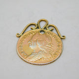 George II Sterling Silver Gilt Mounted Shilling Coin Fob Pendant Antique 1757