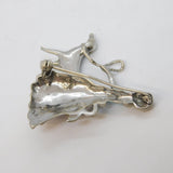 Sterling Silver, Enamel, Marcasite Lady with Dog Brooch Pin Antique c1940