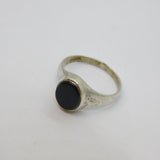 Sterling Silver Black Onyx Oval Signet Band Ring Vintage c1970 Size F 1/2