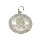 Sterling Silver Textured Edge Round St Christopher Charm Pendant Vintage c1970