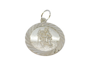 Sterling Silver Textured Edge Round St Christopher Charm Pendant Vintage c1970