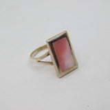 Sterling Silver Pink Shell Rectangle Dress Ring Modern c1990 Size P 1/2