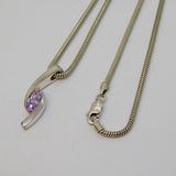 Sterling Silver Modernist Amethyst Set Pendant Necklace Vintage c1970s