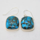 Sterling Silver Turquoise Set Drop Hook Earrings Vintage c1980