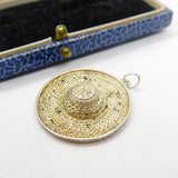 Sterling Silver Straw Hat Charm Pendant Vintage c1970