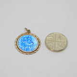 Sterling Silver Blue Enamel St Christopher Travel Charm Pendant Vintage c1970s