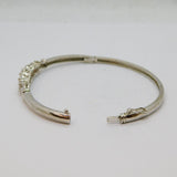 Sterling Silver Graduating CZ Hinged Cuff Bangle Bracelet Modern c1990