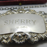 Sterling Silver Ornate Edged Sherry Decanter Label Vintage 1968 London