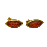 9ct Yellow Gold Mounted Baltic Amber Set Stud Earrings Vintage c1970s