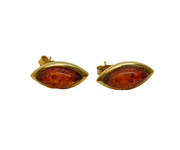 9ct Yellow Gold Mounted Baltic Amber Set Stud Earrings Vintage c1970s