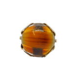 Sterling Silver Banded Amber Style Resin Studio Dress Ring Vintage c1970 Size O