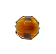 Sterling Silver Banded Amber Style Resin Studio Dress Ring Vintage c1970 Size O