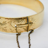 9ct Yellow Gold on Metal Core Floral Pattern Bangle Bracelet Antique c1930s