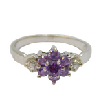 Sterling Silver Amethyst & White Topaz Cluster Dress Ring Vintage c1970 Size M