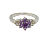 Sterling Silver Amethyst & White Topaz Cluster Dress Ring Vintage c1970 Size M