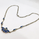 950 Silver Mexican Lapis Lazuli Fan & Peardrop Figaro Necklace Vintage c1990's