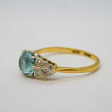 Art Deco 18ct Gold & Platinum Set, Blue Zircon & Diamond Dress Ring Antique