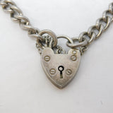 Sterling Silver Curb Link Charm Bracelet Heart Lock Clasp Vintage c1970
