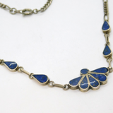 950 Silver Mexican Lapis Lazuli Fan & Peardrop Figaro Necklace Vintage c1990's