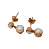 Pair of 9ct Rose Gold & Akoya Pearl Set Drop Stud Earrings Vintage c2000s