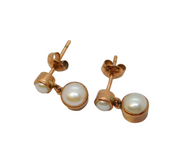 Pair of 9ct Rose Gold & Akoya Pearl Set Drop Stud Earrings Vintage c2000s