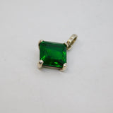 Sterling Silver Green Crystal Offset Square Drop Charm Pendant Modern c1990s