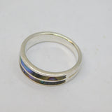 Sterling Silver Paua Shell Inlaid Two Tier Band Ring Vintage c1970 Size O 1/2