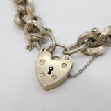 Sterling Silver Chunky Curb Link Heart Lock Chain Bracelet Vintage Birmingham