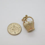 Sterling Silver Basket With Pearls & Bow Charm Pendant Vintage c1970s